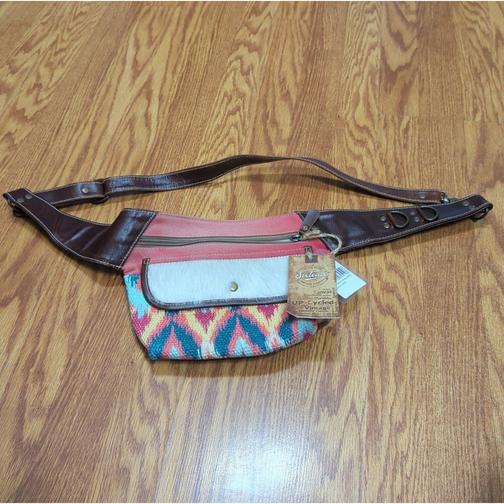 Sixtease Jazzy Upcycled Canvas Leather Hairon Hide Fanny Pack NWT